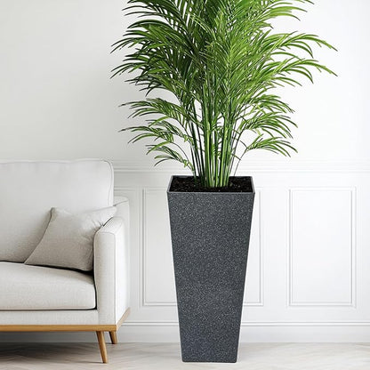 28" Tall Planters Set of 2, Oversized Terrazzo-Look PP Outdoor Pots for Plants, Versatile Indoor/Outdoor Flower Pots w/Drainage Hole for Patio, Garden, Porch & Living Room Decor, Ideal Gift
