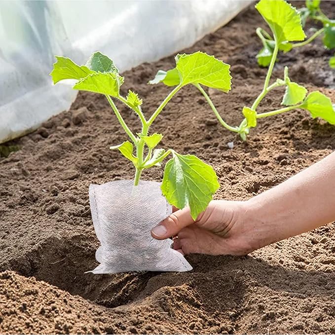 Tarklanda 100pcs Grow Bags, Biodegradable Non-Woven Plant Nursery Bags, 9.8*9.8 Inches, White, Indoor Use