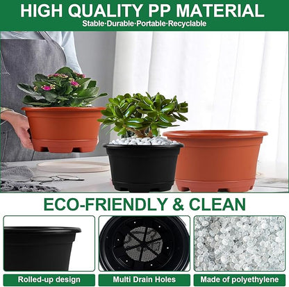 5 Pack 8.5 inch Plant Pot,Outdoor Flower Pots,Plastic pots for Plants Indoor with Drainage Holes and Trays, Decorative Garden Containers Sets for Houseplants
