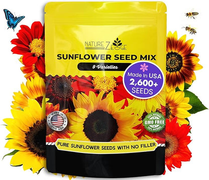 NatureZ Edge 2600+ Sunflower Seeds for Planting Bulk Variety Pack, Get More Sunflower Seeds to Plant, from Dwarf Sunflowers to Giant Sunflower Seeds, Includes Mammoth Sunflower Seeds, Non-GMO