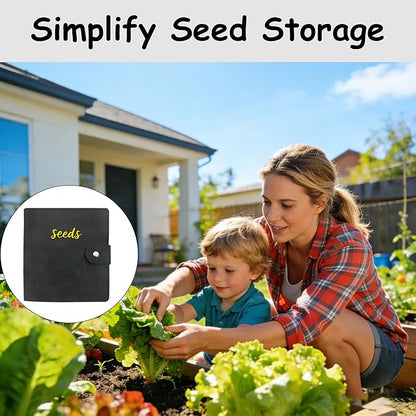 Seed Storage Organizer Binder, PU Seed Packet Organizer with 50 Clear Pockets(25 Pack Sheet Sleeves) and 50 Pack Seed Envelopes, Garden Seed Holder Book, Pink Flower Plant Seed Keeper