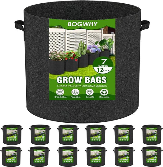 12-Pack 7 Gallon Thickened Non-Woven Breathable Plant Grow Bags, Fabric Inflatable Pots Flowerpots with Handles, Fabric Plant Bags, Black.