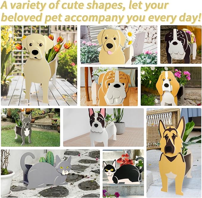 German Shepherd Dog Planter, Cute Animal Shape Flower Planters, Plant Pots for Indoor/Outdoor Garden Decor, Unique Gifts/Souvenirs for Pet Lovers