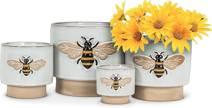 Abbott Collection 27-CRITTER-844-SM Small Single Emboss Bee Planter, 3" H