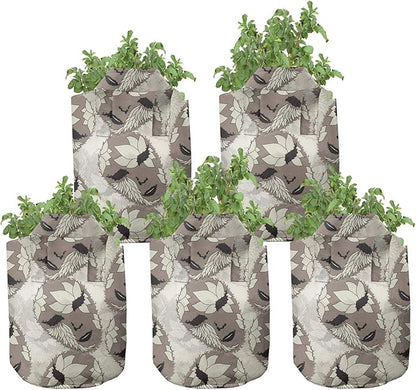 Ambesonne Camo Grow Bags 5-Pack, Pattern in Forest Colors, Heavyduty Fabric Pots with Handles for Plants, Dark Green