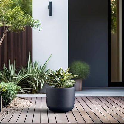 Kante Round Concrete Planter, 13.1 Inch Dia Classic-Style Large Pot with Drainage, Charcoal Finish with Painted, for Indoor & Outdoor Plants, Home, Patio and Garden