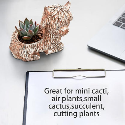 2Pcs Cute Highland Cow Planter Small Adorable Scottish Resin Flower Pot for Succulents Decorative Gift with Drainage Hole Farmhouse Home Decor for Plant Lover (Brown 5.9" L x 3.3" W)