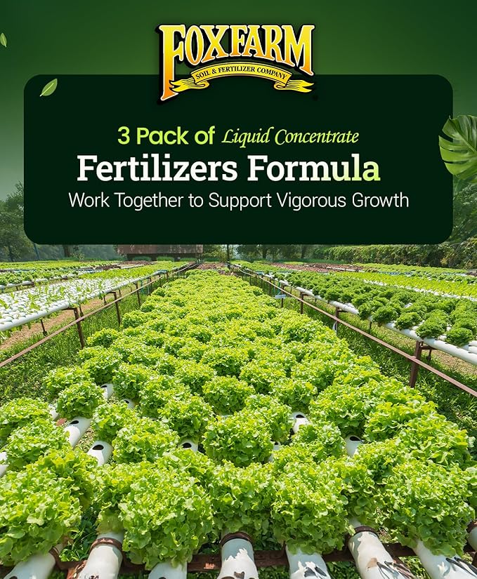 FoxFarm Hydro Liquid Trio Pack - Big Bloom, Grow Big, Tiger Bloom Fertilizers for Vigorous Plant Growth, Bud Development & Abundant Fruit - Complete Hydroponic Plant Food Set - 3 Quart Bottles