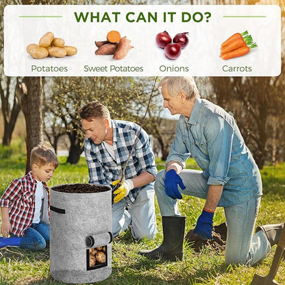 4 Pack 30 Gallon Potato Grow Bags with Harvest Window, Durable Garden Planter Bags with Handles for Potatoes, Tomatoes, and Vegetables - Indoor & Outdoor Gardening Supplies (Black,Gray)