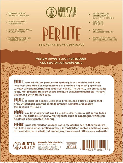 Horticultural Grade Perlite - One 8 Quart Bag ~2 Lbs - (~1/8 Inch Particles) - Soil Amendment Additive - for Growth, Aeration & Drainage for Potting Mix