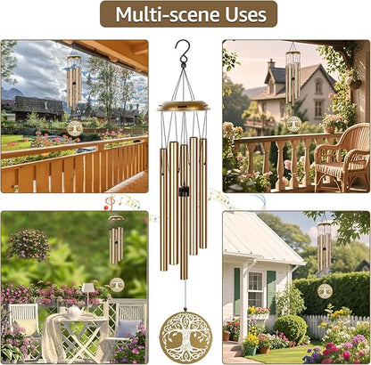Sympathy Wind Chimes for Loss of Loved One, Memorial Windchimes for Lost Father Mother, Remembrance Bereavement Gift with Card, in Memory of Dad Mom Metal Funeral Decor for Garden Outdoor (39“ Gold)