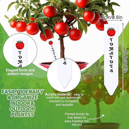 JarThenaAMCS 18Pcs Acrylic Vegetable Labels Waterproof Plant Marker Reusable Garden Stake Tags with Vegetable Names for Nursery Indoor Outdoor Garden Decoration