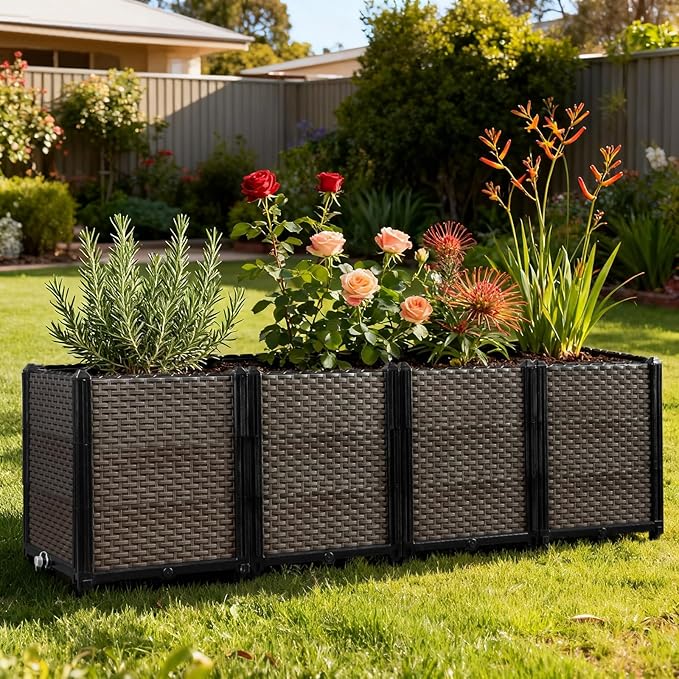Large Raised Planter Box Outdoor Self Watering 62.9"x15.7"x19.7" , Deep Raised Garden Bed - Elevated Garden Box with Drainage Plug, Rectangular Garden Planter Perfect for Patio Balcony Deck