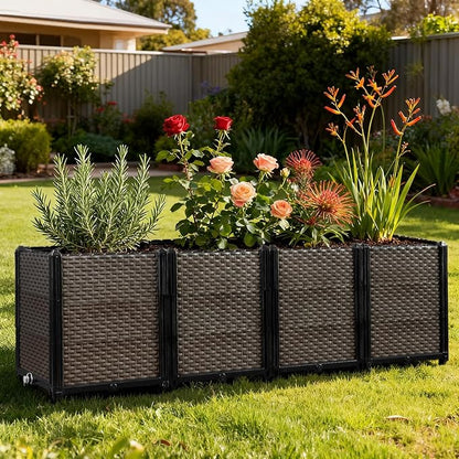 Large Raised Planter Box Outdoor Self Watering 62.9"x15.7"x19.7" , Deep Raised Garden Bed - Elevated Garden Box with Drainage Plug, Rectangular Garden Planter Perfect for Patio Balcony Deck