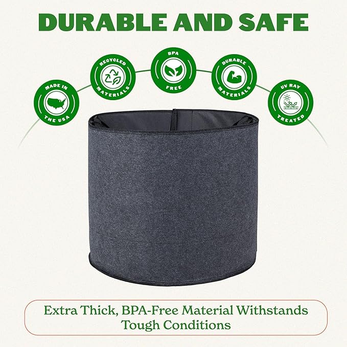 Epic Gardening 5 Pack 5 Gallon Grow Bags with Handles (Lined) - Heavy Duty Fabric Pots for Vegetables, Herbs & Flowers - Breathable Cloth Planters for Indoor & Outdoor Gardening, Moisture Retaining