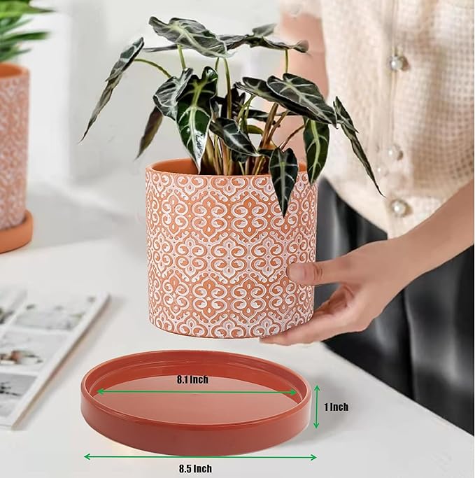 Ceramic Plant Saucer Pot Tray 8.5 Inch, Planter Saucers 6 7 8 9 10 11 12 15 Inch, Durable Sturdy Flower Drainage drip Water Tray for Glazed Pots Base (8.5 Inch- Red Terracotta)
