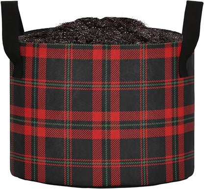 5 Gallon Black Red Tartan Plaid Scottish Pattern Breathable Grow Bag Heavy Duty Thickened Plant Pot Containers Bag with Handles for Potato Tomato Flowers Fruits Vegetables