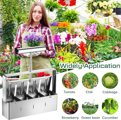 2 Set Soil Blocker, 2 Inch 4 Cell Upgraded Soil Blocking Tool for Seed Starting, Handheld Soil Block Maker with 3 Sizes Seed Pins for Garden Soil Potting Transplanting Germination
