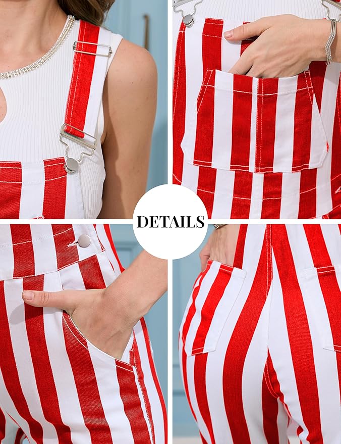 Bindefon Overalls for Women Fashion Jumpsuits Striped Pants Printed Bibs Coveralls White Elephant Gifts