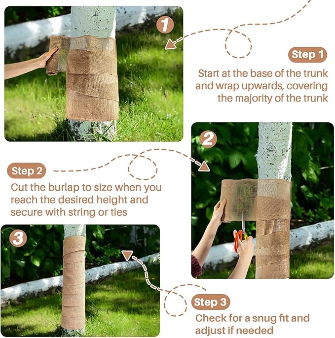 2 Rolls Burlap Roll - Burlap Tree Wraps To Protect Bark 7.8" X 118" Sackcloth Fabric Wrap Burlap Plant Covers Freeze Protection Tree Covers For Winter Garden Plants Tree Trunk Protector Jute Keep Warm