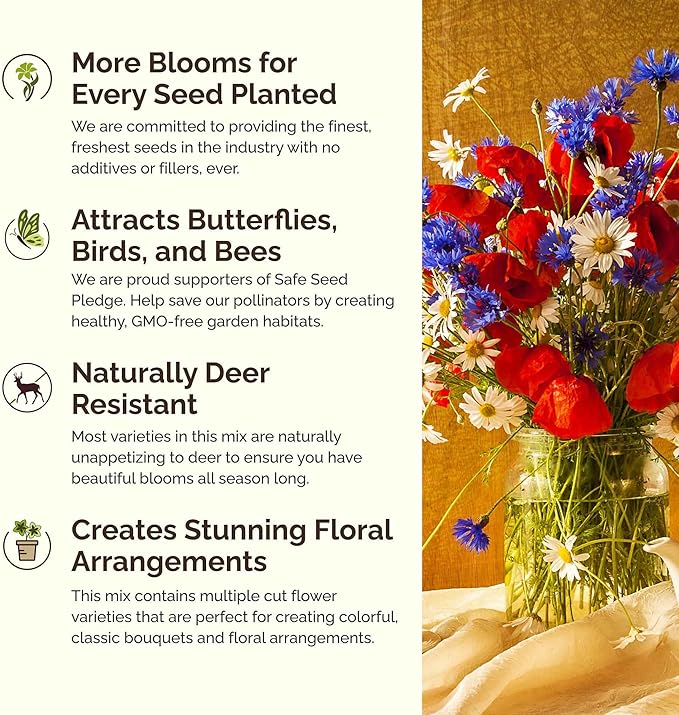 Eden Brothers Maryland Wildflower Mixed Seeds for Planting, 1/4 lb, 120,000+ Seeds with Shasta Daisy, Cornflower | Attracts Pollinators, Plant in Spring or Fall, Zones