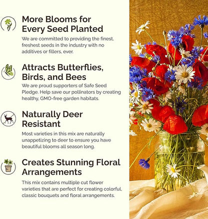 Eden Brothers Maine Wildflower Mixed Seeds for Planting, 1/4 lb, 120,000+ Seeds with Lupine, Cornflower | Attracts Pollinators, Plant in Spring or Fall, Zones