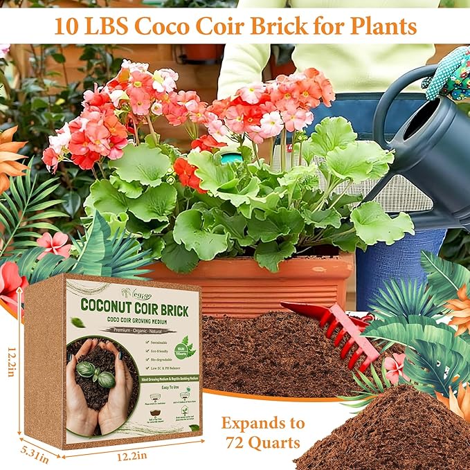Legigo 10LBS Organic Coco Coir Brick for Plants- 100% Natural Compressed Coconut Coir Brick with Low EC & pH Balance, Coco Coir Fiber Grow Medium Potting Soil for Herbs, Flowers, Plants and Reptile
