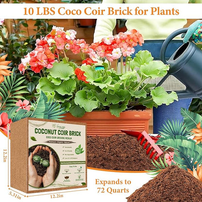 Legigo 10LBS Organic Coco Coir Brick for Plants- 100% Natural Compressed Coconut Coir Brick with Low EC & pH Balance, Coco Coir Fiber Grow Medium Potting Soil for Herbs, Flowers, Plants and Reptile