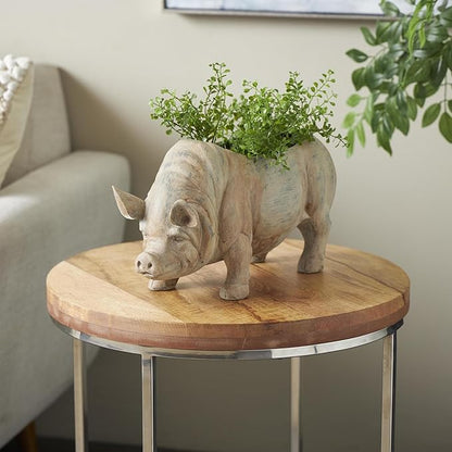 Deco 79 Resin Pig Indoor Outdoor Planter Small Planter Pot with Distressed Details, Planter 16" x 7" x 8", Beige