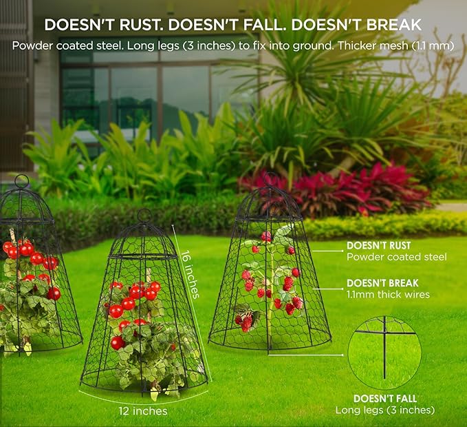 boldworks Garden Cloches for Plants Chicken Wire Cages to Protect from Animals Outdoor Extra Large Rustproof Thicker and Finer Mesh 12" x 20" Pack of 12
