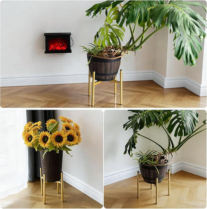 Plant Stand Indoor for 2 Height Options ,Mid Century Modern Outdoor Planter Holder,Corner plant stand Capacity of 160LB for 8 to 14 Inch Pots Golden with Round Plate 2 Pack