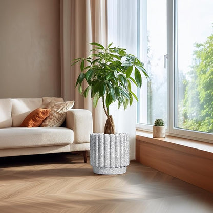 Ceramic Planter for Indoor Plants - 12 Inch Plant Pot Indoor with Drainage Hole, Large Ceramic Flower Pots Outdoor, Fluted Round Planter, Home Decor, Gardening Gifts, Black and White