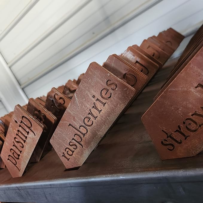 Planter Size Small Metal Garden Plant Vegetable Flower or Herb Markers 13.5 Inches Tall (plums, Raw, Unfinished Steel)