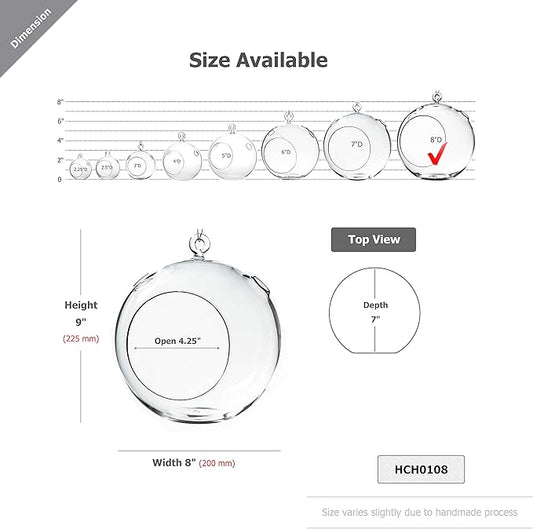 WGV Hanging Terrarium Globe, Width 8", Height 9", DIY Air Succulent Planter, Clear Glass Vase Orb with Flat Bottom, Candle Holder for Windowsill Outdoor Garden Decor, 1 Piece