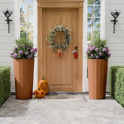 23.6" Tall Outdoor Planters Set of 2, Large Planters for Outdoor Plants for Porch Decor with Drainage Hole, Wide Stripe Design Porch Flower Pots for Indoor Pot Patio/Garden, Terracotta
