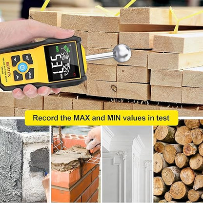 MESTEK Wood Moisture Meter for Non-Destructive Moisture Detection in Drywall, Wood, and Masonry, Moisture Tester with Backlit Color LCD Display & Alarm Function, Detects up to 20-40mm Below Surface