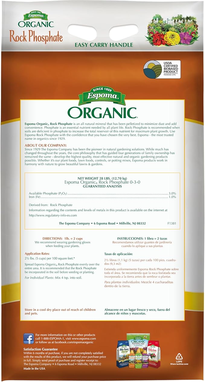 Espoma RP28 Rock Phosphate – 28lb Organic Plant Fertilizer! for Outdoor Flower Or Vegetable Gardens – Promotes Blooming & Root Growth – for Use On All Plants