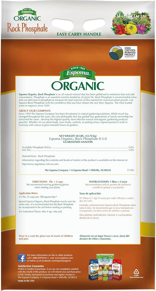 Espoma RP28 Rock Phosphate – 28lb Organic Plant Fertilizer! for Outdoor Flower Or Vegetable Gardens – Promotes Blooming & Root Growth – for Use On All Plants