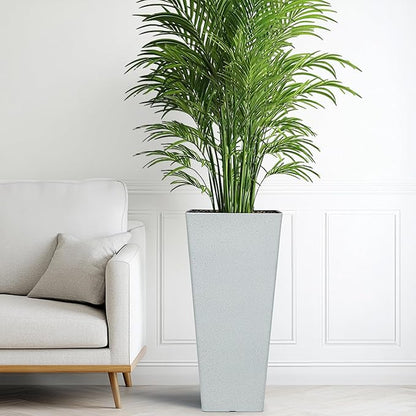 28" Tall Planters for Indoor Outdoor Plants, Set of 2 Large Tapered Flower Pots, Modern Plant Containers for Patio, Garden, Porch, Balcony or Home Decor, White Terrazzo, Durable & UV-Resistant