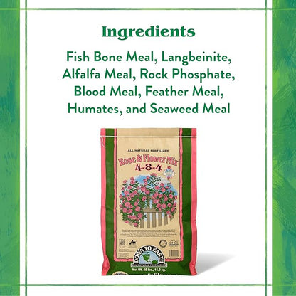Down To Earth All Natural Fertilizers Organic Rose & Flower Mix - Plant Food for Roses, Bulbs, Flowers and Ornamentals 4-8-4, 25 lb