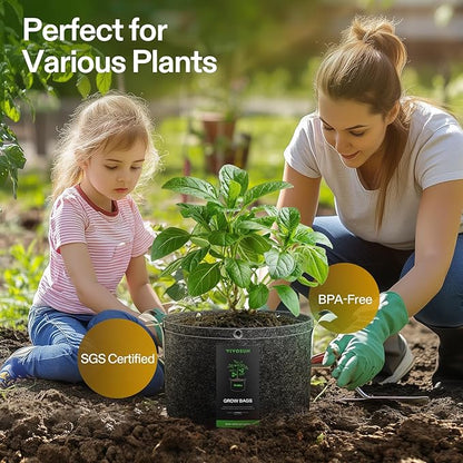 VIVOSUN 5-Pack 15 Gallon Grow Bags, 500G Thick Nonwoven Fabric Pots with Strap Handles, Multi-Purpose Rings, for Low Stress Plant Training Fruits, Vegetables, and Flowers