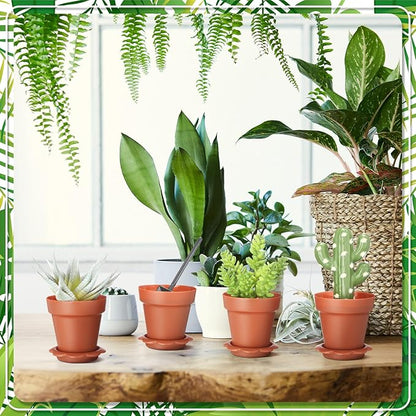 36 Pcs Cupcake Plant Nursery Pots with Humidity Dome Small Flower Pots Plastic Planting Containers Cups with Saucers and Shovel for Indoor Outdoor Plant Succulent Display (Classic)