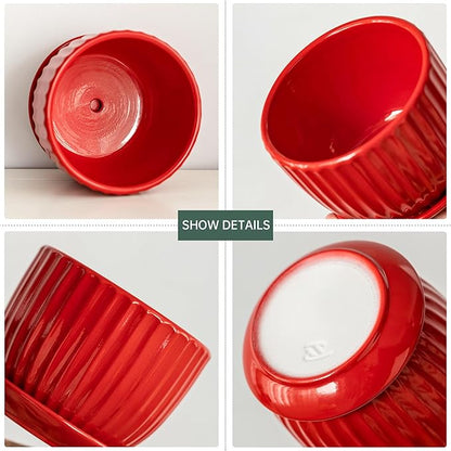 Ton Sin Ceramic Plant Pots - 4/5/6 Inch Red Planters Set of 3 with Drainage Holes and Saucer - Indoor Flower Pots for Plants Ceramic Planters for Indoor Gardening Succulent Pots
