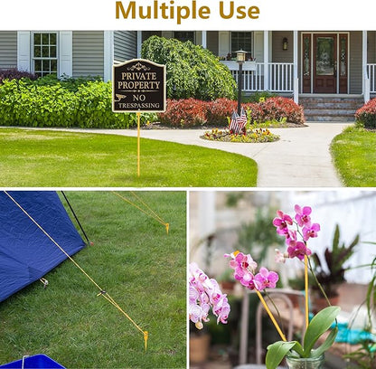 2 Pack Metal Yard Sign Stakes, 16.5" Yellow Painted Durable Waterproof Windproof, Secure Plants, Tents, Balloons & Lights, Hardware Included for Signs & Outdoor Use