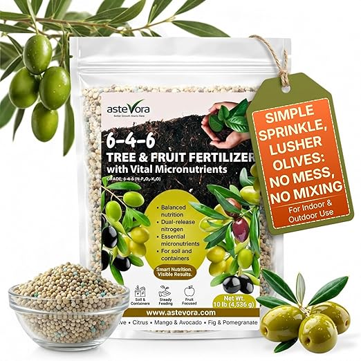 Olive Tree Fertilizer – Fruit Tree Fertilizer for Olive Tree, Citrus, Lemon, Lime, Fig, Avocado, Mango, Apple & Pomegranate – for Potted & Outdoor Trees (5 quarts - 10 lbs.)