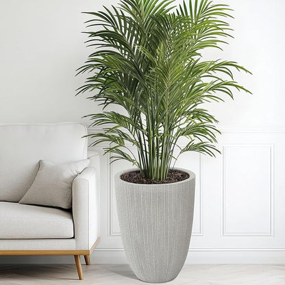 19" Tall Planter for Indoor Outdoor Plants, Set of 2 Large Flower Pot with Drainage Hole, Weather/UV-Resistant Resin Planters for Garden Patio Porch Home office Decor, Mediterranean Beige Fluted