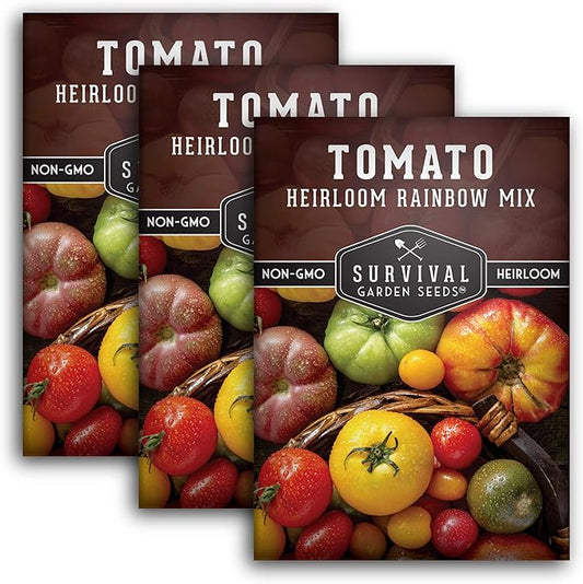 Heirloom Rainbow Mix Tomato Seeds for Planting - Colorful Heirloom Tomato Seed Variety Pack, High Yield Garden Tomatoes, Non-GMO Open Pollinated - Survival Garden Seeds (3 Pack)