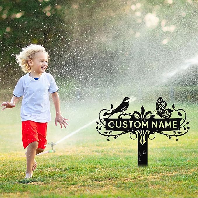 Custom Metal Garden Sign with Stake, Personalized Bird & Butterfly Garden Signs for Outside, Customized Garden Name Signs for Yard Lawn Outdoor Decor Gardening Gifts for Moms Grandmas Gardeners