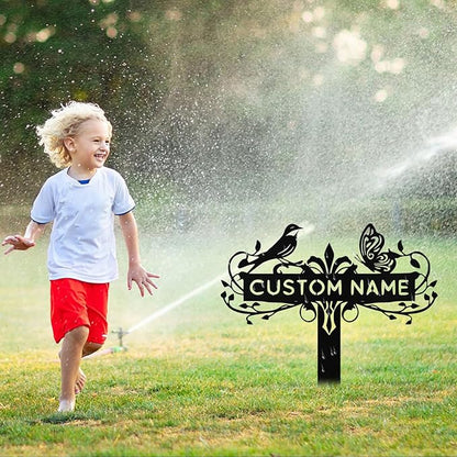 Custom Metal Garden Sign with Stake, Personalized Bird & Butterfly Garden Signs for Outside, Customized Garden Name Signs for Yard Lawn Outdoor Decor Gardening Gifts for Moms Grandmas Gardeners