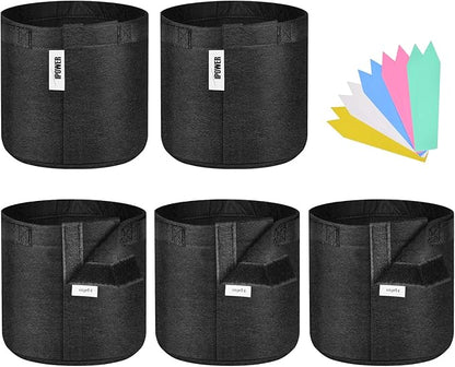 iPower 5-Pack 3-Gallon Grow Bags Fabric Pots Non-Woven Plant Container with Handles Self-Adhesion Sides for Easy Transplanting Tomato, Vegetable, Flower, 3 Gallon, in Nursery Garden